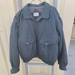 Vintage St John’s Bay Wool Men’s XL Gray Bomber Winter Jacket J-191 Coat 90's